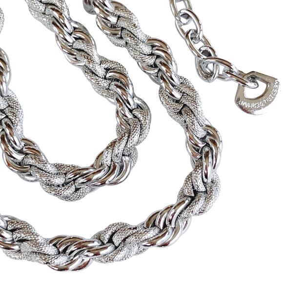 VTG Mid Century Silver Tone Rope Chain Necklace West Germany Adjustable 15"-17" - Picture 1 of 10